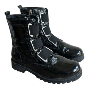 ARTICA Baldy Black Patent Leather Chunky Heel Strap Booties EU 37